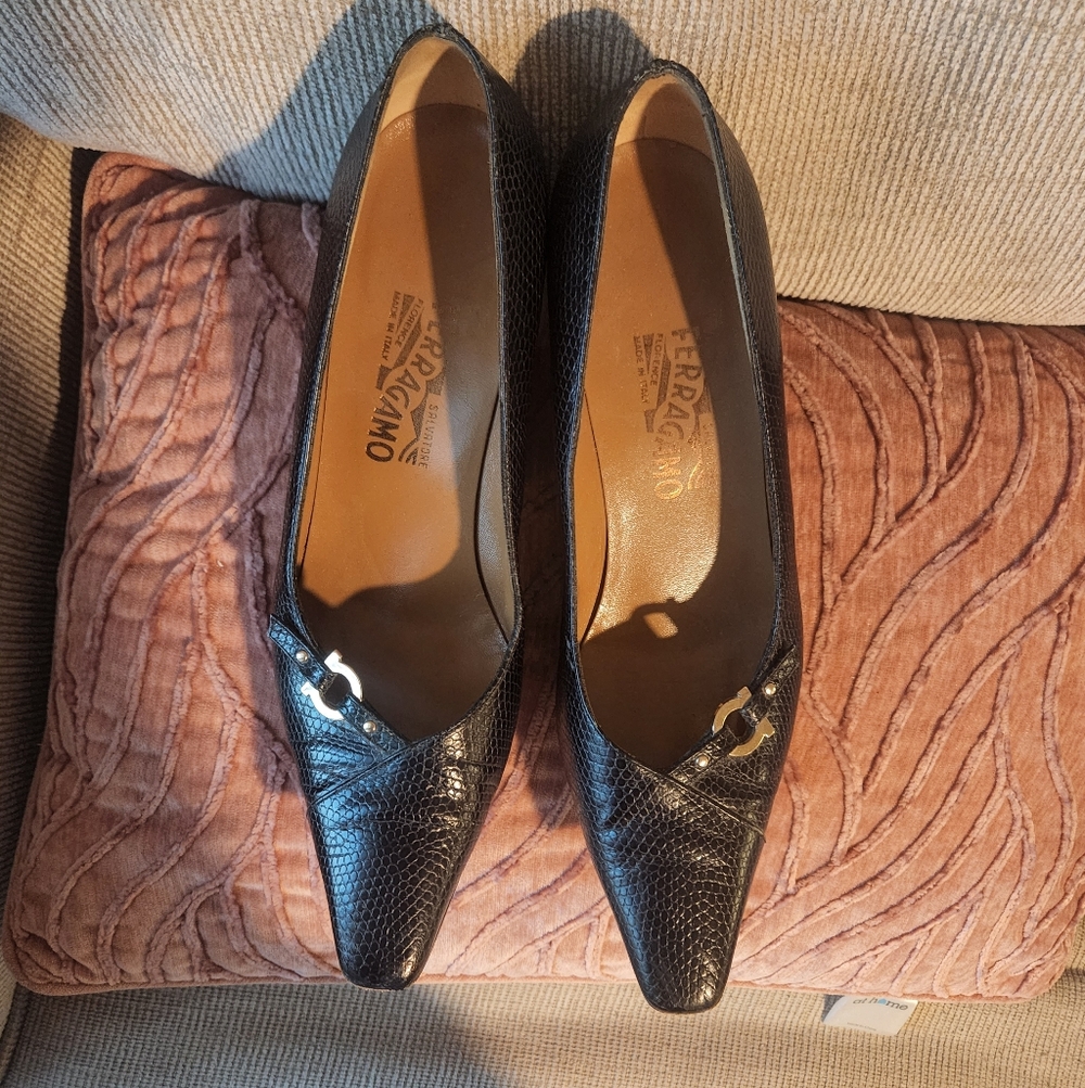 Salvatore Ferragamo Textured Black Heels